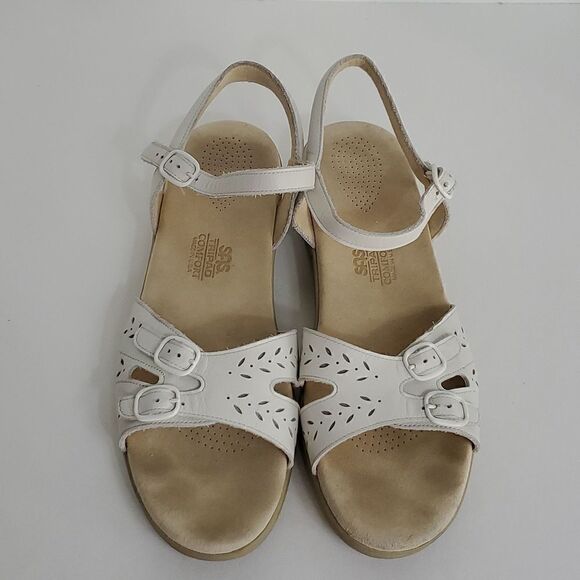 SAS Duo Quarter Strap Leather Sandals White Halo Size 11N - Picture 2 of 8